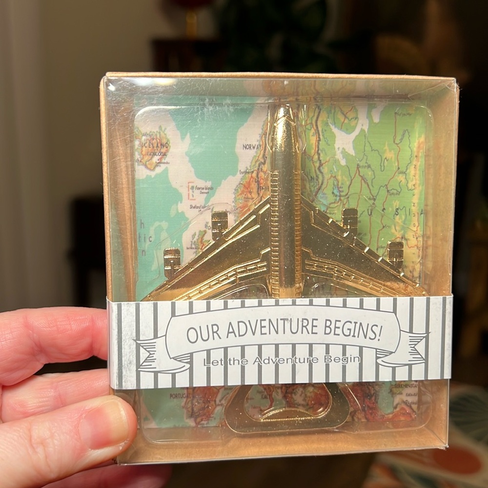 Our Adventure Begins Airplane Gold Metal Bottle Opener